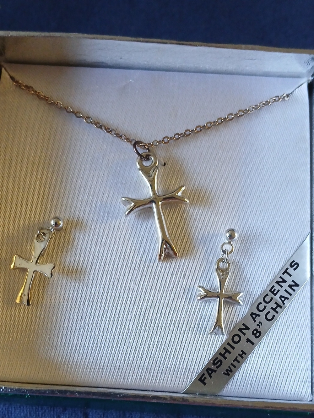 NBA Silver Cross Pendant Necklace with Matching Drop Earrings